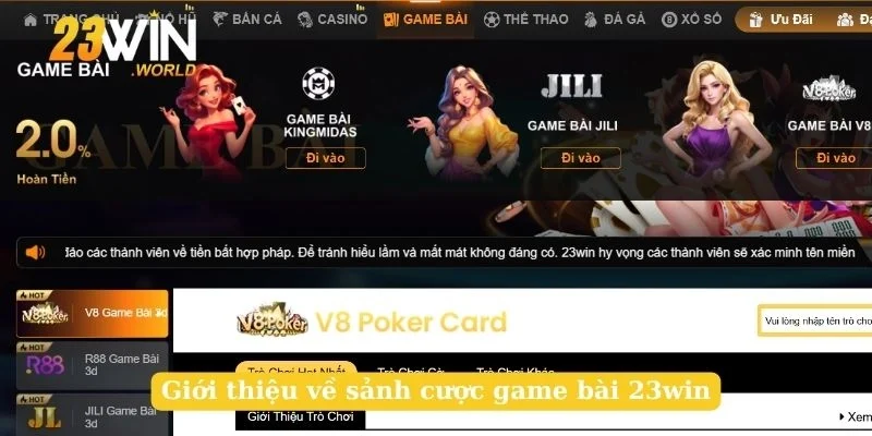 Giới thiệu về sảnh cược game bài 23win