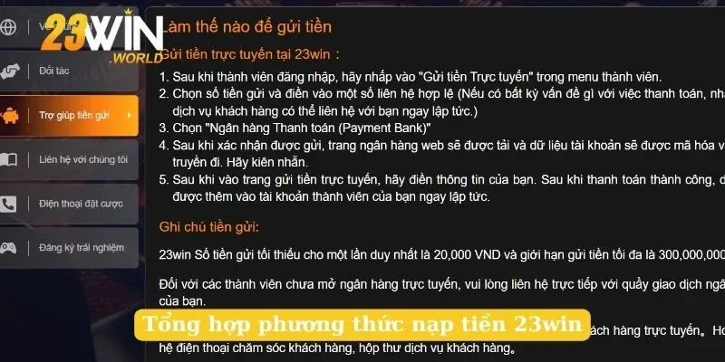 Tổng hợp phương thức nạp tiền 23win nhanh chóng